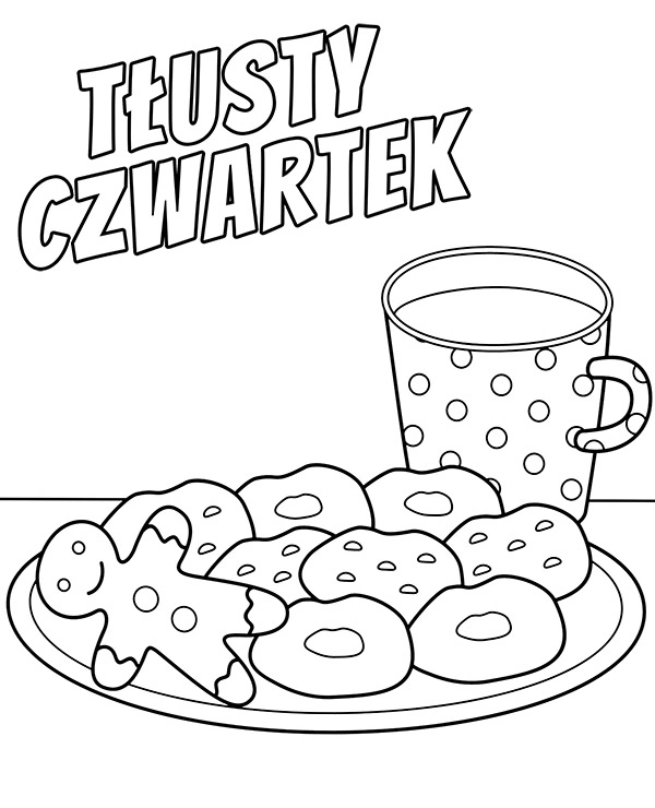 Kolorowanka kawa i pączki na tłusty czwartek Kolorowanka kawa i pączki na tłusty czwartek